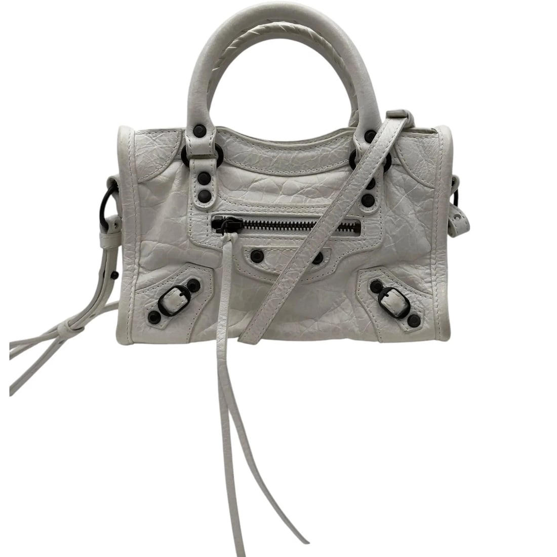 BALENCIAGA CITY NANO HANDBAG WHITE LEATHER SHOULDER BAG: BALENCIAGA City Nano Handbag White Leather Shoulder Bag Brand: Balenciaga Type: Shoulder Bag Material: Leather Color: White Size: W18cm x H12cm x D4cm Accessories: None Accessories Notice: