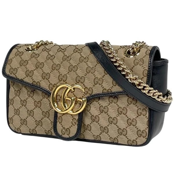 GUCCI GG MARMONT QUILTED SMALL SHOULDER BAG R: Gucci GG Marmont Quilted Small Shoulder Bag r Brand: Gucci Type: GG Marmont Quilted Small Shoulder Bag Material: GG Canvas Leather Color: Beige Black Size: Depth 7.5 cm Width 25 cm Height 15 cm Ac