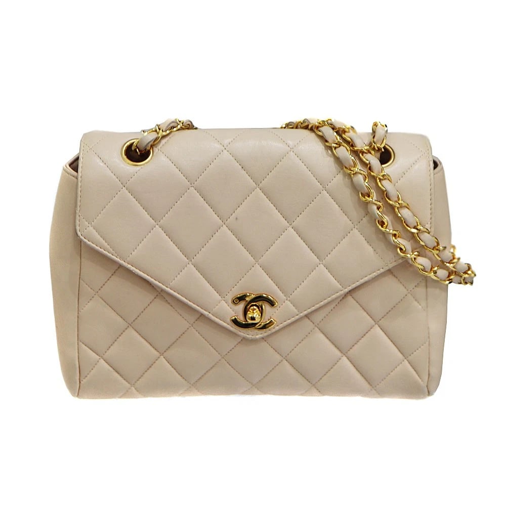 CHANEL V FLAP CHAIN SHOULDER BAG 23 BEIGE LAMBSKIN LEATHER GOLD: Chanel V Flap Chain Shoulder Bag 23 Beige Lambskin Leather Gold Brand: CHANEL Type: Handbag Material: Leather/Lambskin Color: Beige with gold hardware Size: W25cm x H19cm x D9cm Accessories: None