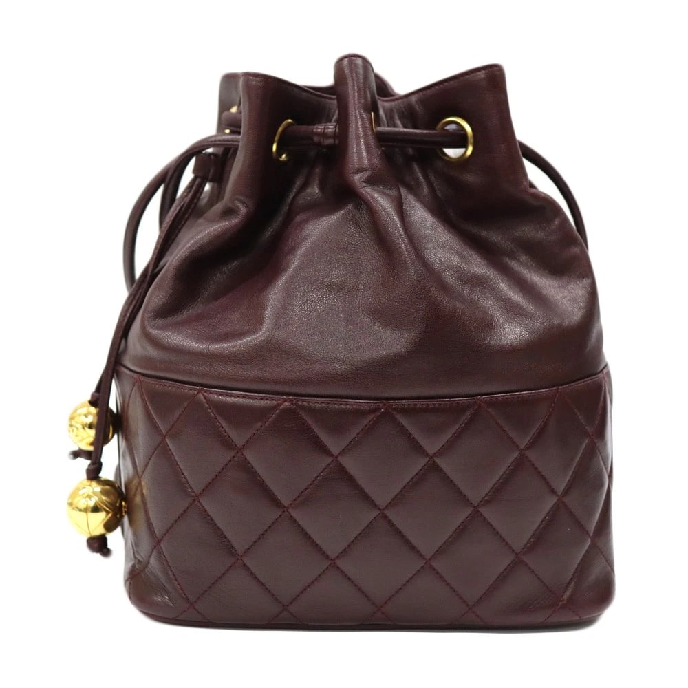 CHANEL DRAWSTRING BAG BURGUNDY LEATHER WITH DUST BAG POUCH (1 of 4)