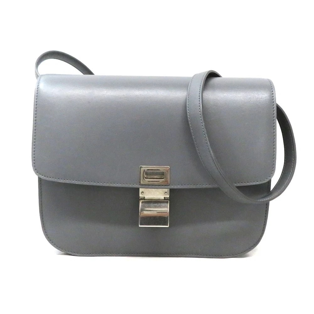 CELINE CLASSIC BOX SHOULDER BAG LEATHER GRAY WITH DUST BAG: Celine Classic Box Shoulder Bag Leather Gray with Dust Bag Brand: CELINE Type: Handbag Material: leather Color: Gray Size: W23.5cm x H18cm x D6cm Accessories: None Accessories Notice: When