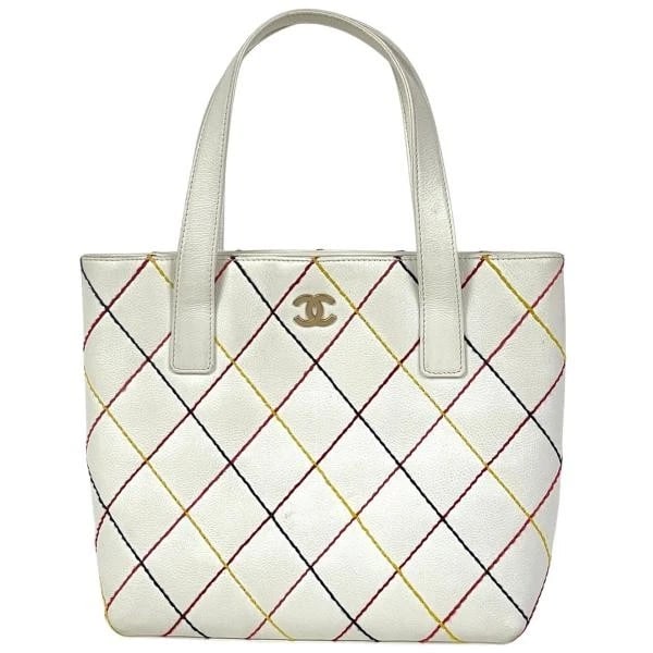 CHANEL WILD STITCH TOTE BAG CC MARK LEATHER WHITE: Chanel Wild Stitch Tote Bag CC Mark Leather White Brand: Card Type: Wild Stitch Tote Bag Material: Leather Color: White Size: Depth 8 cm Width 24.5 cm Height 23 cm Accessories: None Access