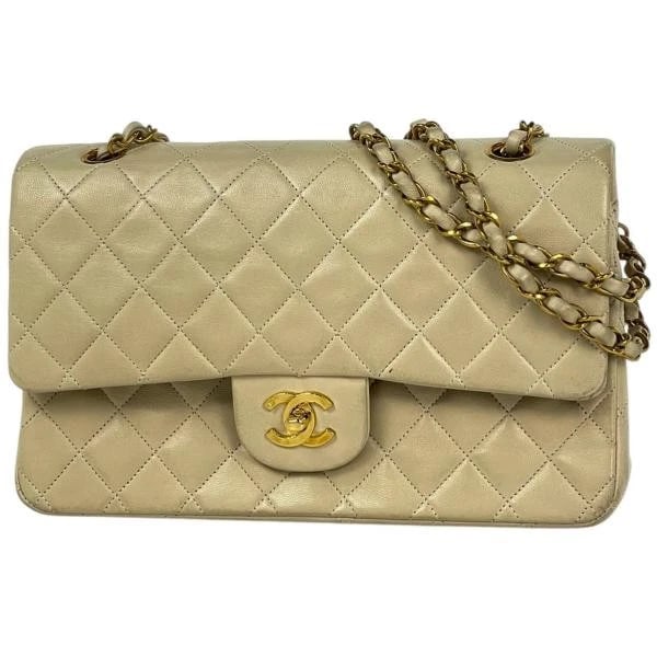 CHANEL MATELASSE W FLAP CHAIN SHOULDER BAG: Chanel Matelasse W Flap Chain Shoulder Bag Brand: Card Type: Matelasse Material: Leather Color: Ivory Size: Depth 6.5 cm Width 25 cm Height 15 cm Accessories: None Accessories Notice: When purchasing