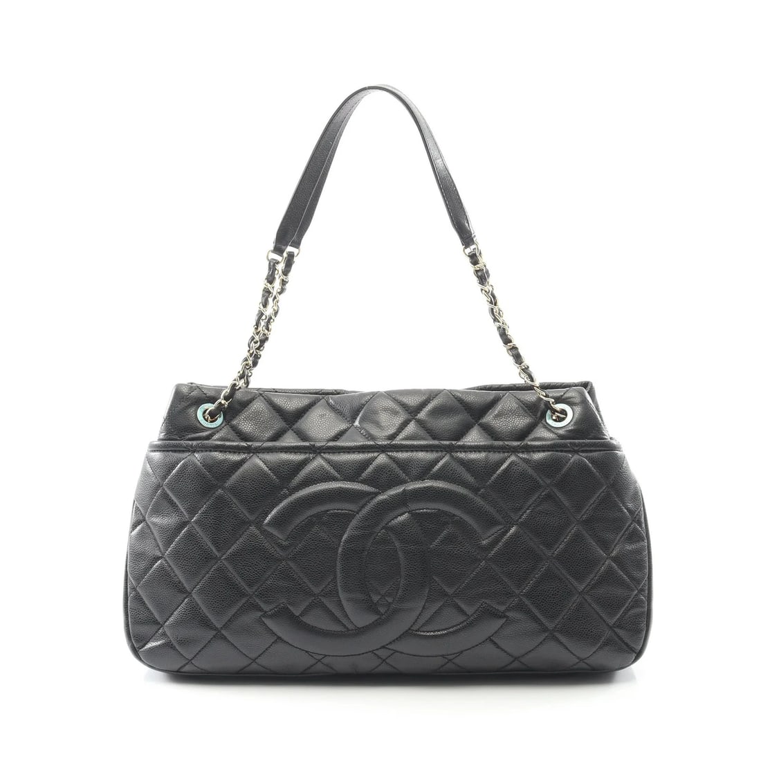 CHANEL MATELASSE TOTE BAG BLACK LEATHER: Chanel Matelasse Tote Bag Black Leather Brand: Chanel Type: Tote Bag Material: Leather Color: Black Size: W41cm x H25cm x D9cm Accessories: None Accessories Notice: When purchasing pre-own