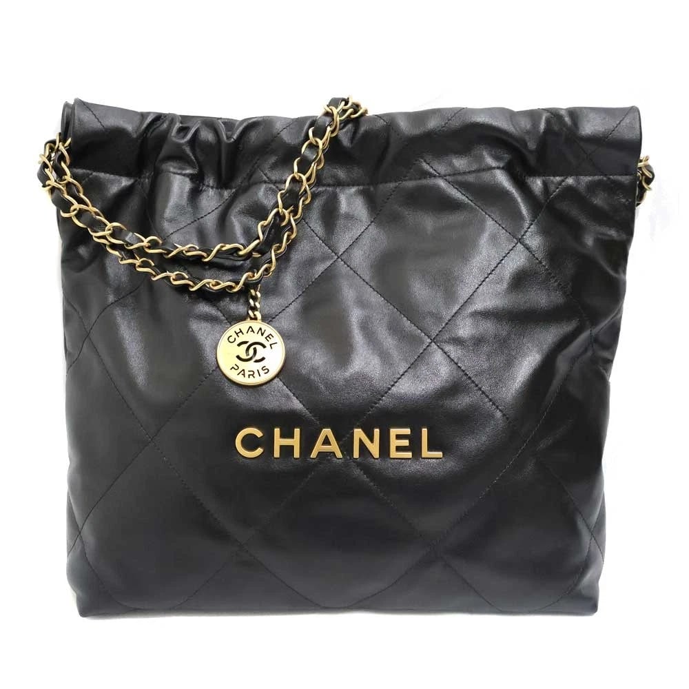 CHANEL 22 SMALL HANDBAG BLACK LEATHER WITH POUCH: Chanel 22 Small Handbag Black Leather with Pouch Brand: CHANEL Type: Handbag Material: Leather/Shiny Calfskin Color: Black Size: W30cm x H30cm x D7.5cm Accessories: None Accessories Notice: When