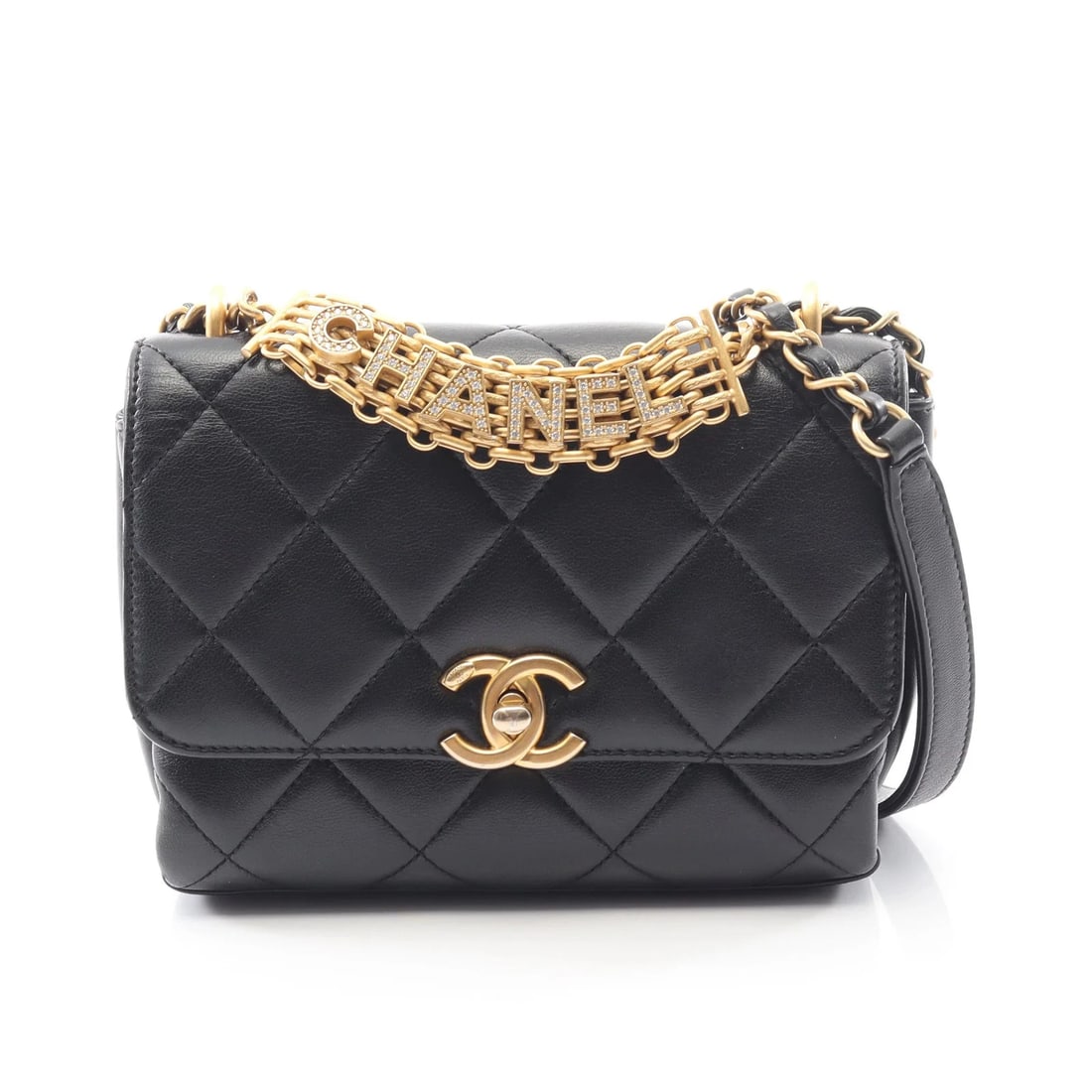 CHANEL MATELASSE SHOULDER BAG BLACK LAMBSKIN LEATHER: Chanel Matelasse Shoulder Bag Black Lambskin Leather Brand: Chanel Type: Shoulder Bag Material: Lambskin Leather Color: Black Size: W18cm x H13cm x D6cm Accessories: None Accessories Notic