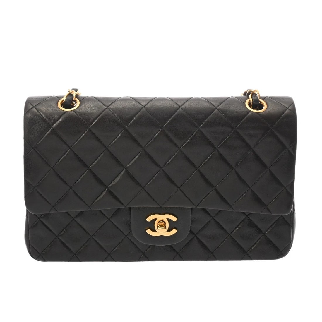 CHANEL SHOULDER BAG LAMBSKIN BLACK, GOLD: Chanel Shoulder Bag Lambskin Black, Gold Brand: Chanel Type: Shoulder Bag Material: Lambskin Color: Black, Gold Size: W 25.5cm / H 15.5cm / D 7cm Accessories: None Accessories Notice: When