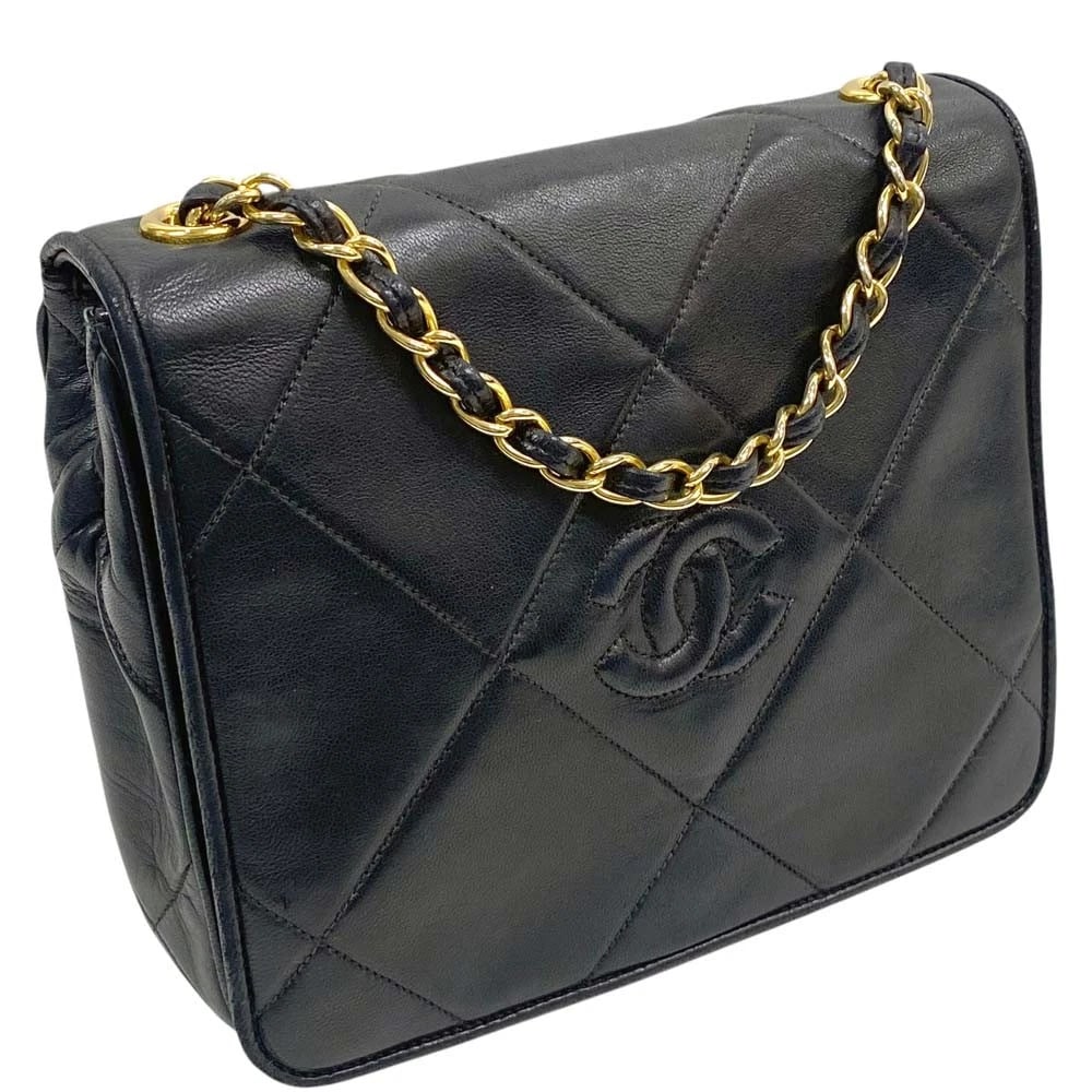 CHANEL MATELASSÉ MINI CHAIN SHOULDER BAG BLACK LAMBSKIN WITH DUST BAG: Chanel Matelassé Mini Chain Shoulder Bag Black Lambskin with Dust Bag Brand: CHANEL Type: Handbag Material: Lambskin (leather) Color: black Size: W18cm x H16cm x D4.5cm Accessories: None A