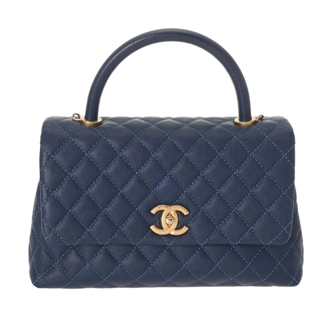 CHANEL COCO HANDLE SHOULDER BAG GRAINED LEATHER BLUE: Chanel Coco Handle Shoulder Bag Grained Leather Blue Brand: Chanel Type: Shoulder Bag Material: Grained Leather Color: Gold, Blue Size: W 28cm / H 17cm / D 11cm Accessories: None Accessori