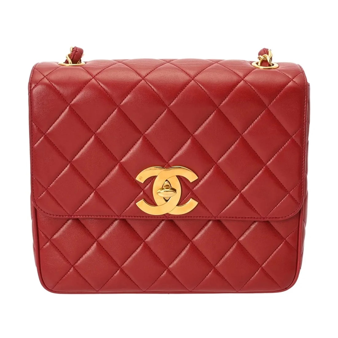 CHANEL HANDBAG SHOULDER BAG LAMBSKIN GOLD, RED: Chanel Handbag Shoulder Bag Lambskin Gold, Red Brand: Chanel Type: Shoulder Bag Material: Lambskin Color: Gold, Red Size: W 24.5cm / H 16cm / D 7.5cm Accessories: None Accessories Notice: