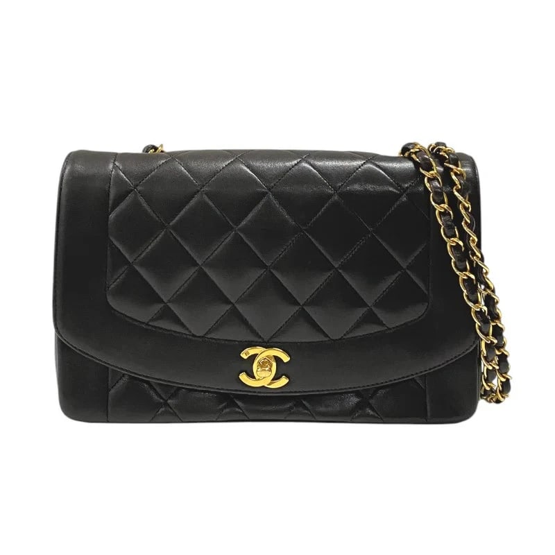 CHANEL DIANA 25 BLACK LAMBSKIN SHOULDER BAG: CHANEL Diana 25 Black Lambskin Shoulder Bag Brand: Chanel Type: Shoulder Bag Material: Lambskin Color: Black Size: W25cm x H16cm x D7cm Accessories: None Accessories Notice: When purchasin