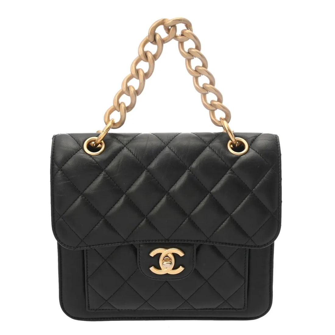 CHANEL HANDBAG SHOULDER BAG CALFSKIN BLACK, GOLD (1 of 6)