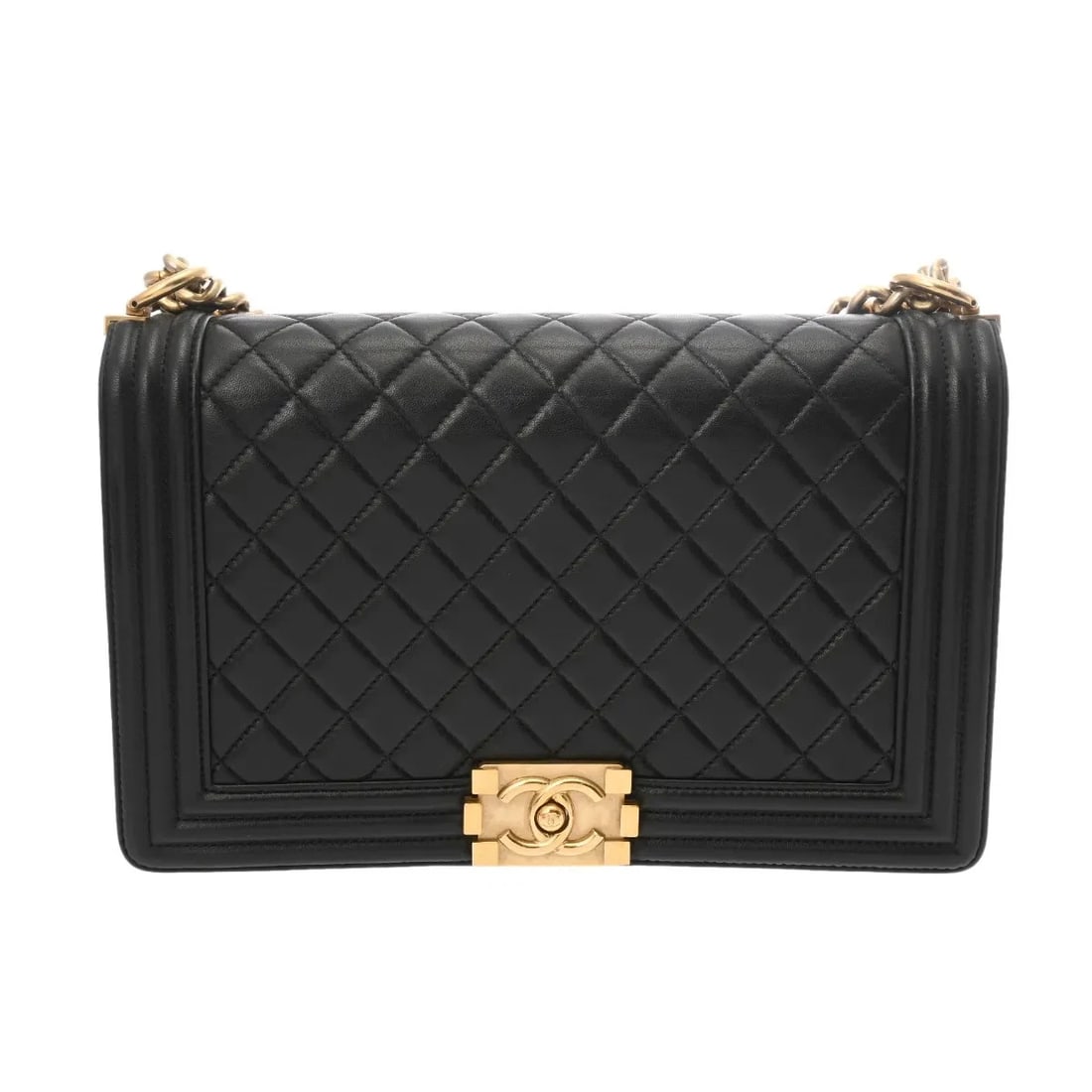 CHANEL SHOULDER BAG LAMBSKIN BLACK, GOLD: Chanel Shoulder Bag Lambskin Black, Gold Brand: Chanel Type: Shoulder Bag Material: Lambskin Color: Black, Gold Size: W 28cm / H 17.5cm / D 7.5cm Accessories: None Accessories Notice: When
