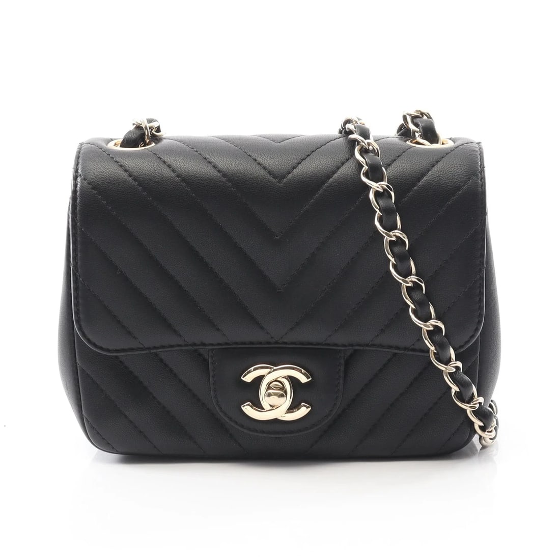 CHANEL CHEVRON V STITCH SHOULDER BAG BLACK LAMBSKIN LEATHER: Chanel Chevron V Stitch Shoulder Bag Black Lambskin Leather Brand: Chanel Type: Shoulder Bag Material: Lambskin Leather Color: Black Size: W17cm x H13cm x D8cm Accessories: None Accessorie