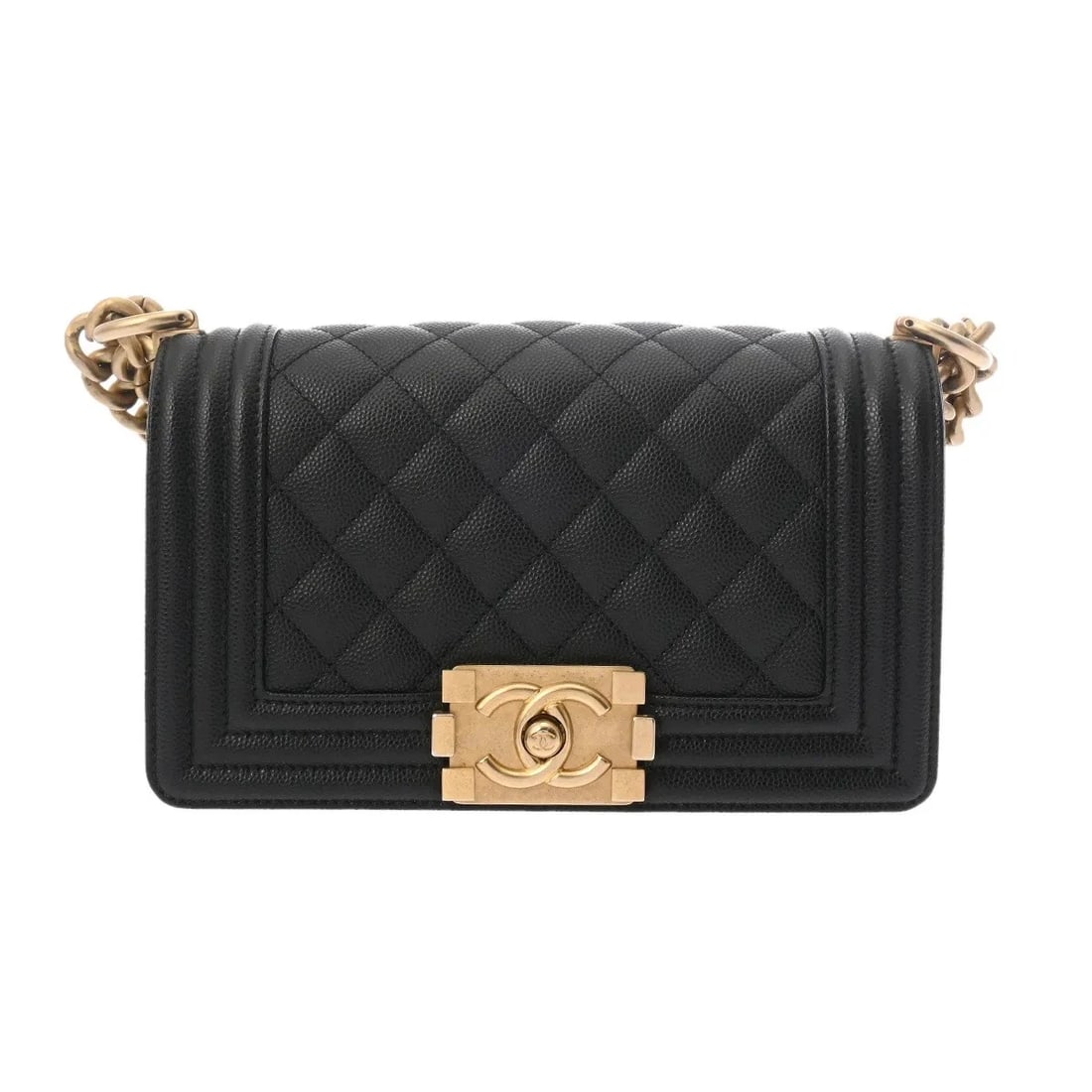 CHANEL SHOULDER BAG GRAINED CALFSKIN BLACK, GOLD: Chanel Shoulder Bag Grained Calfskin Black, Gold Brand: Chanel Type: Shoulder Bag Material: Grained Calfskin Color: Black, Gold Size: W 20cm / H 12cm / D 6.5cm Accessories: None Accessorie