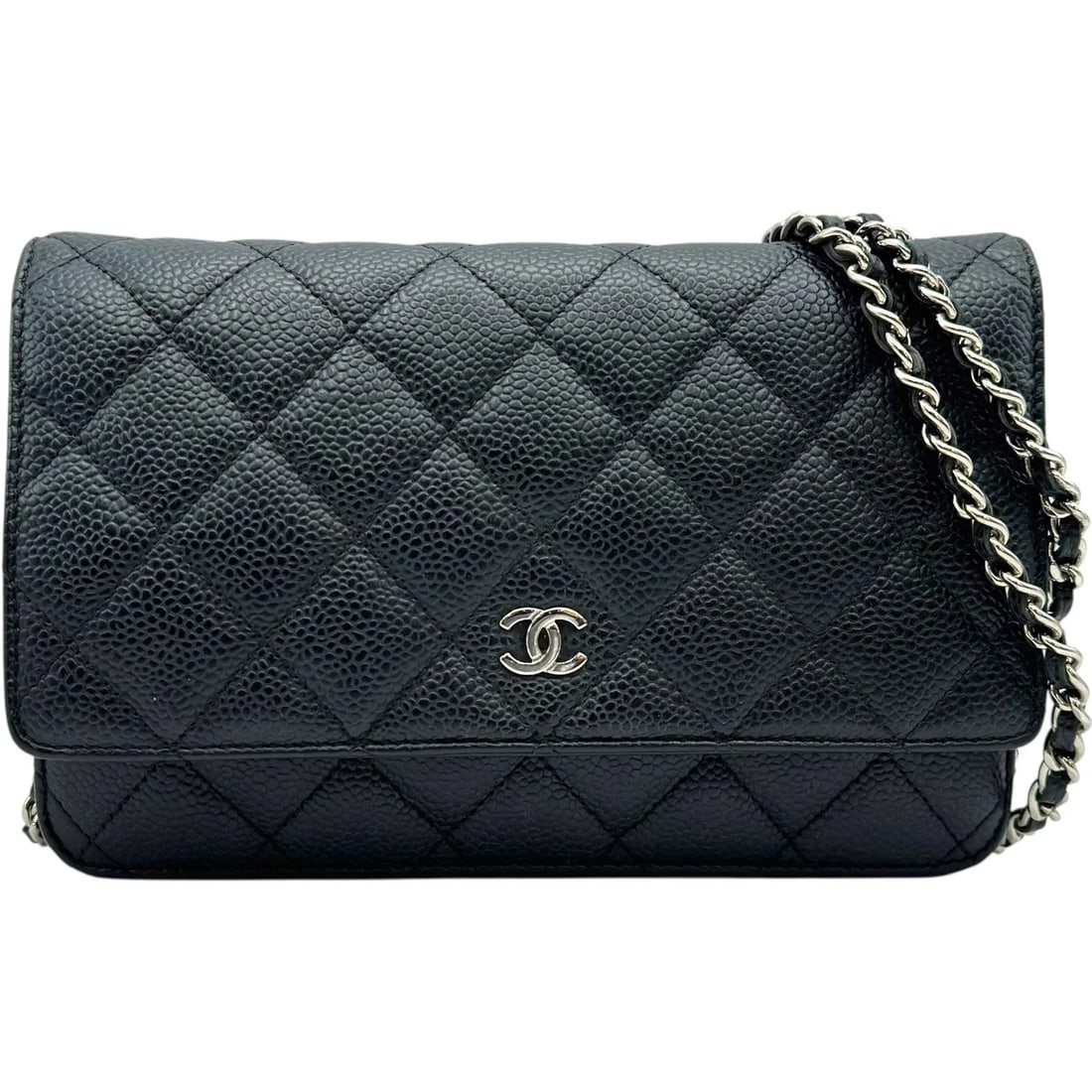 CHANEL MATELASSÉ CHAIN WALLET BLACK CAVIAR LEATHER SHOULDER BAG: CHANEL Matelassé Chain Wallet Black Caviar Leather Shoulder Bag Brand: Chanel Type: Shoulder Bag Material: Caviar Leather Color: Black Size: W19cm x H12cm x D4.5cm Accessories: None Access