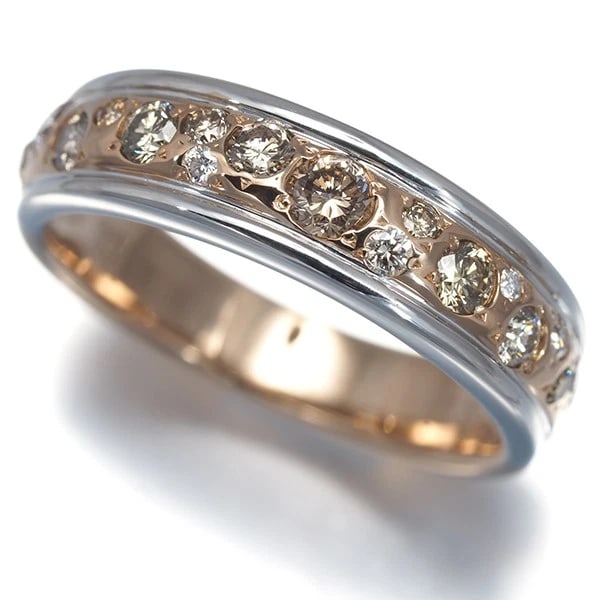 KASHIKEY RING BROWN &CLEAR DIAMOND MELANGE 18K RG/WG (1 of 3)