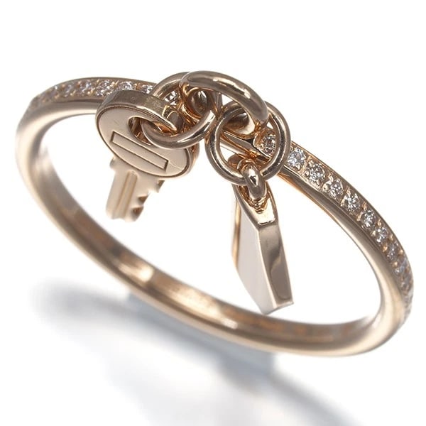 HERMES RING DIAMOND KELLY CLOCHETTE 18K: HERMES Ring Diamond Kelly Clochette 18K Brand: HERMES Type: Ring Material: 18K / 750 / Rose Gold, Main Stone/Creation NATURAL Color: Rose Gold Size: US 6 Accessories: None Accessories Noti