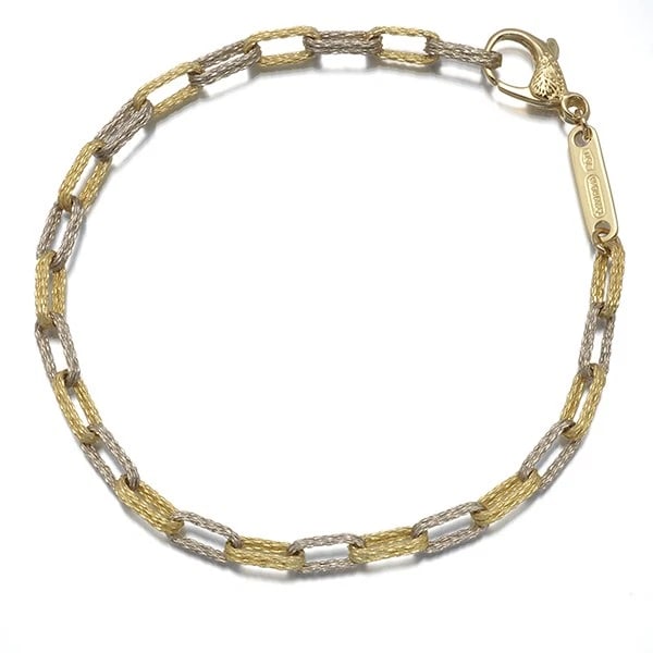CAZZANIGA BRACELET TEXTURED CHAIN 18K: CAZZANIGA Bracelet Textured Chain 18K Brand: CAZZANIGA Type: Bracelet Material: 18K / 750 / Yellow Gold 18K / 750 / White Gold, Color: YG,WG Size: Inner circumference: 21cm Design width: 4.4mm Acc