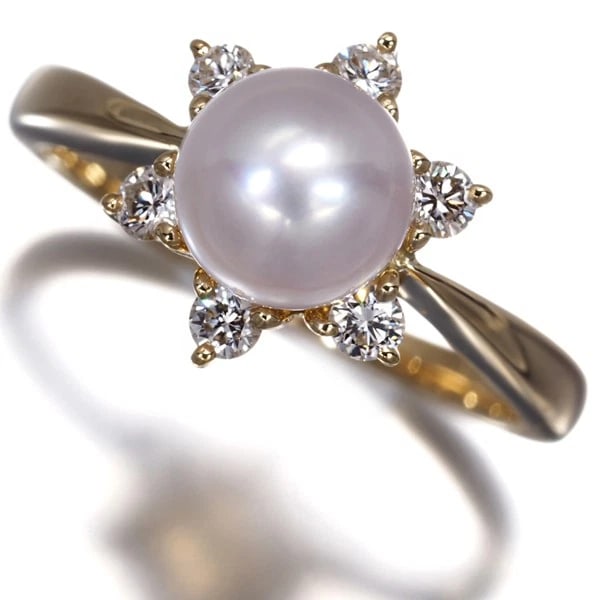 MIKIMOTO RING AKOYA PEARL DIAMOND FLOWER 18K YG: Mikimoto Ring Akoya Pearl Diamond Flower 18K YG Brand: MIKIMOTO Type: Ring Material: 18K / 750 / Yellow Gold, Color: YEllow Gold Size: US 4-4.25 Accessories: None Accessories Notice: When