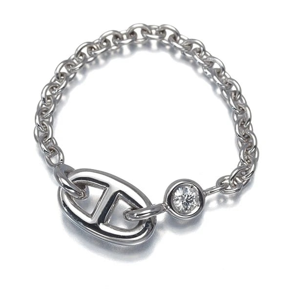 HERMES RING DIAMOND CHAINE D'ANCRE CHAIN: HERMES Ring Diamond Chaine d'Ancre Chain Brand: HERMES Type: Ring Material: 18K / 750 / White Gold, Main Stone/Creation NATURAL Color: white gold Size: US 5.75 - 6 Accessories: None Access