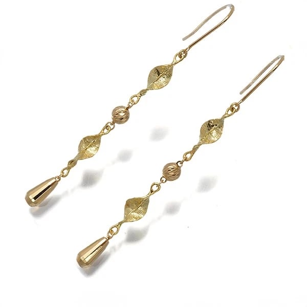 HOOK LEAF BALL BEAD EARRINGS 18K 750 YELLOW GOLD: Hook Leaf Ball Bead Earrings 18K 750 Yellow Gold Brand: Unbranded Type: Earrings Material: 18K / 750 / Yellow Gold, Color: Yellow Gold Size: Earring total length: 61.6mm Design size: 44.9 x 4.8mm