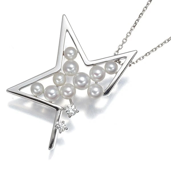TASAKI NECKLACE BABY PEARL DIAMOND ABSTRACT STAR: TASAKI Necklace Baby Pearl Diamond Abstract Star Brand: TASAKI Type: Necklace Material: 18K / 750 / Brown Gold, Main Stone/Creation Natural Color: Brown Gold Size: US 7 Accessories: None A