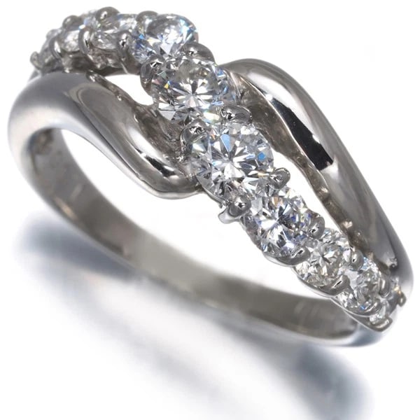 DIAMOND WAVE RING 900 PLATINUM: Diamond Wave Ring 900 Platinum Brand: Unbranded Type: Ring Material: 900 / Platinum, Main Stone/Creation Natural Color: Silver Size: US 6.75 - 7 Accessories: None Accessories Notice: When