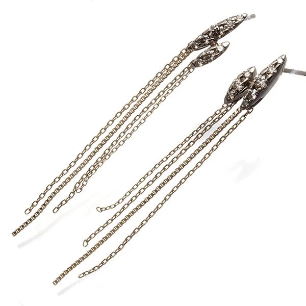 KASHIKEY EARRINGS BROWN DIAMOND NAKED FRINGE 18K BG: KASHIKEY Earrings Brown Diamond Naked Fringe 18K BG Brand: KASHIKEY Type: Earrings Material: 18K / 750 / Brown Gold, Main Stone/Creation Natural Color: Brown Gold Size: Design size: 57.0 x 5.2mm