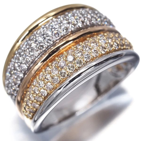 RING DIAMOND 3COLOR PAVED 18K YG/WG/RG (1 of 3)