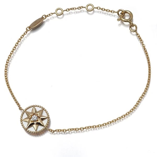 CHRISTIAN DIOR BRACELET MOTHER OF PEARL DIAMOND ROSE: Christian Dior Bracelet Mother of Pearl Diamond Rose Brand: Christian Dior Type: Bracelet Material: 18K / 750 / Yellow Gold, Main Stone/Creation Cultured Color: Yellow Gold Size: Inner circumference: 