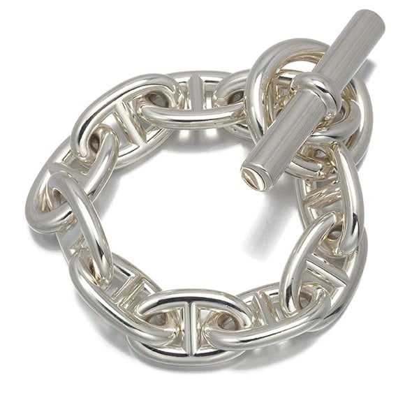 HERMES BRACELET CHAINE 925 STERLING SILVER: HERMES Bracelet Chaine 925 Sterling Silver Brand: HERMES Type: Bracelet Material: 925 / Sterling Silver, Color: Silver Size: Inner circumference: 14.5cm Bracelet Width: 14.0mm Accessories: None