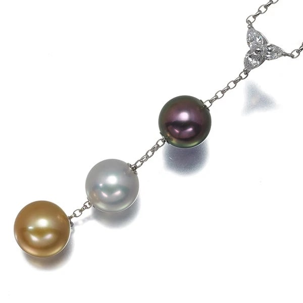 MIKIMOTO NECKLACE BLACK GOLDEN PEARL DIAMOND K18: Mikimoto Necklace Black Golden Pearl Diamond K18 Brand: MIKIMOTO Type: Necklace Material: 18K / 750 / White Gold, Color: White gold Size: Necklace length: 41cm Total length of design: 64.7mm Acces