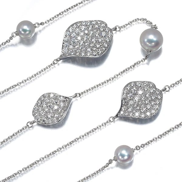 MIKIMOTO NECKLACE AKOYA PEARL DIAMOND: Mikimoto Necklace Akoya Pearl Diamond Brand: MIKIMOTO Type: Necklace Material: 18K / 750 / White Gold, Main Stone/Creation Cultured Color: White gold Size: Necklace length: 76 - 96cm AdjUS table to sh