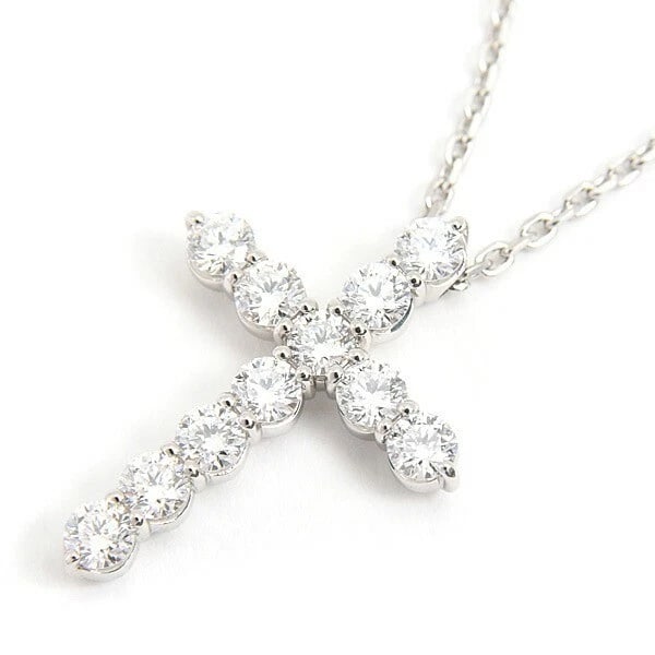 STAR JEWELRY PT950 CROSS DIAMOND NECKLACE: Star Jewelry PT950 Cross Diamond Necklace Brand: Star Jewelry Type: Necklace Material: Platinum950, Main Stone/Creation Natural Color: Platinum Size: Approx. W0.53" × H0.72" (13.4mm × 18.4mm) Acce