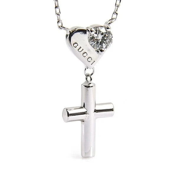 GUCCI HEART CROSS DIAMOND NECKLACE 18K WHITE GOLD: Gucci Heart Cross Diamond Necklace 18K White Gold Brand: Gucci Type: Necklace Material: 750 White Gold, Main Stone/Creation Natural Color: White Gold Size: length approx. 18.1 in (46 cm), adjUS table 