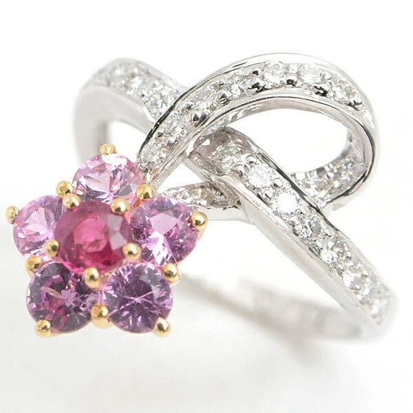 PONTE VECCHIO FLOWER RING K18 WHITE GOLD RUBY PINK SAPPHIRE DIAMOND: PONTE VECCHIO Flower Ring K18 White Gold Ruby Pink Sapphire Diamond Brand: Ponte Vecchio Type: Ring Material: 750 White Gold, Main Stone/Creation Ruby Pink Sapphire Diamond Color: White Gold Size: US 