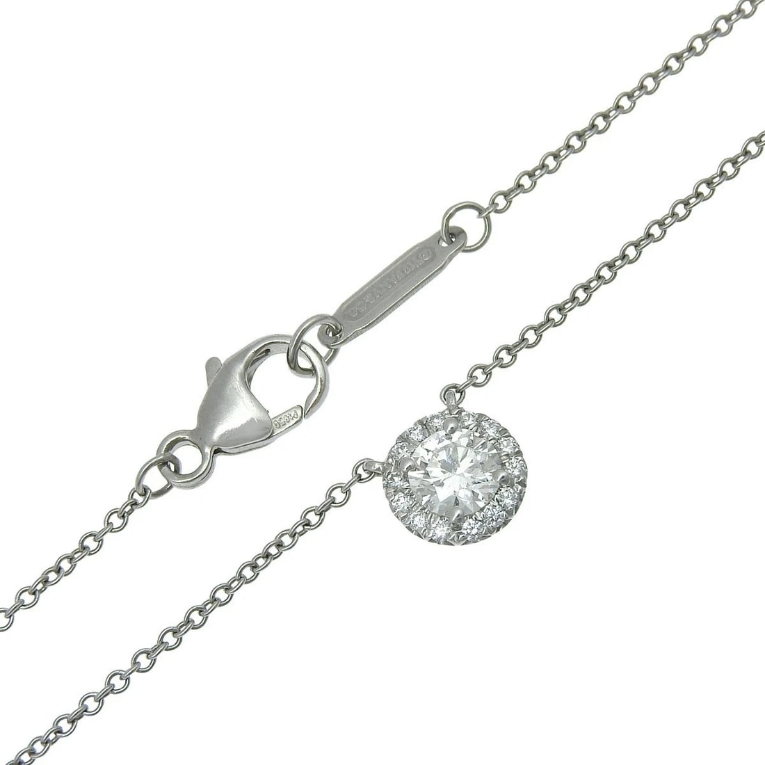 TIFFANY & CO. SOLESTE DIAMOND NECKLACE PT950: Tiffany & Co. Soleste Diamond Necklace Pt950 Brand: Tiffany & Co. Type: Necklace Material: Platinum 950, Main Stone/Creation natural Color: Silver Size: Length: Approx. 0.24 in (0.6 cm) Width: Approx.