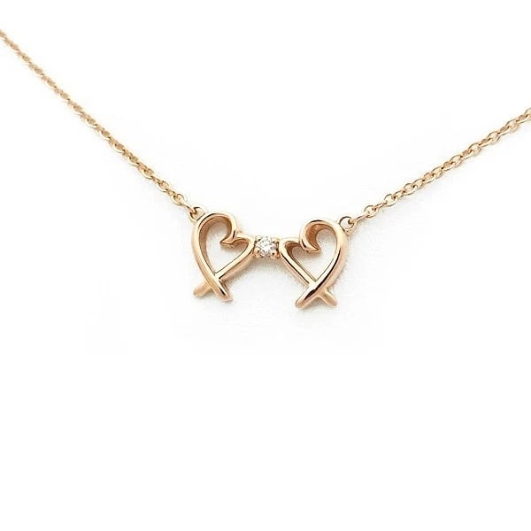 TIFFANY & CO. DOUBLE LOVING HEART DIAMOND NECKLACE 18K ROSE GOLD: Tiffany & Co. Double Loving Heart Diamond Necklace 18K Rose Gold Brand: Tiffany & Co. Type: Necklace Material: 18K Rose Gold, Main Stone/Creation natural Color: Rose Gold Size: Pendant Size: Width: 0.