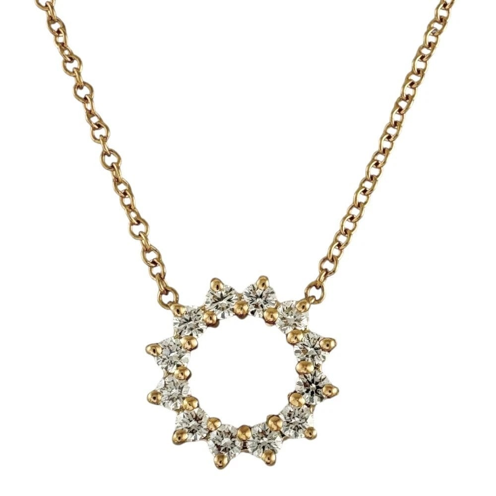 TIFFANY & CO. OPEN CIRCLE DIAMOND NECKLACE 18K YELLOW GOLD: Tiffany & Co. Open Circle Diamond Necklace 18K Yellow Gold Brand: Tiffany & Co. Type: Necklace Material: 18k Yellow Gold, Main Stone/Creation Natural Color: Yellow Gold Size: Length: Approx. 15.75 inc