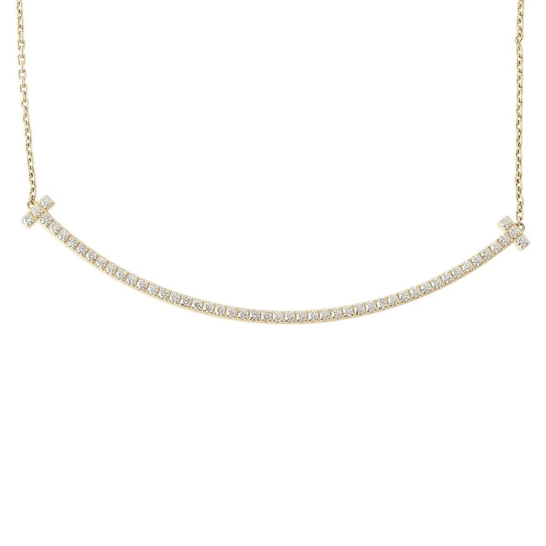 TIFFANY & CO. T SMILE DIAMOND NECKLACE 18K YELLOW GOLD: Tiffany & Co. T Smile Diamond Necklace 18K Yellow Gold Brand: Tiffany & Co. Type: Necklace Material: 18k Yellow Gold, Main Stone/Creation Natural Color: Yellow Gold Size: Length: 18.1 inches (adjUS ta
