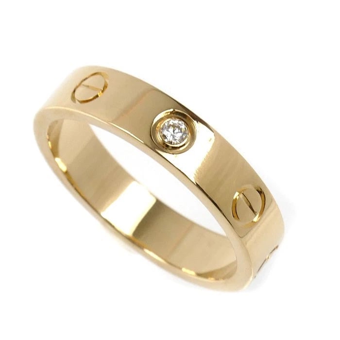 CARTIER MINI LOVE DIAMOND RING K18YG: Cartier Mini Love Diamond Ring K18YG Brand: Cartier Type: Ring Material: 18k Yellow Gold, Main Stone/Creation Natural Color: Yellow Gold Size: US 5.5 Accessories: None Accessories Notice: