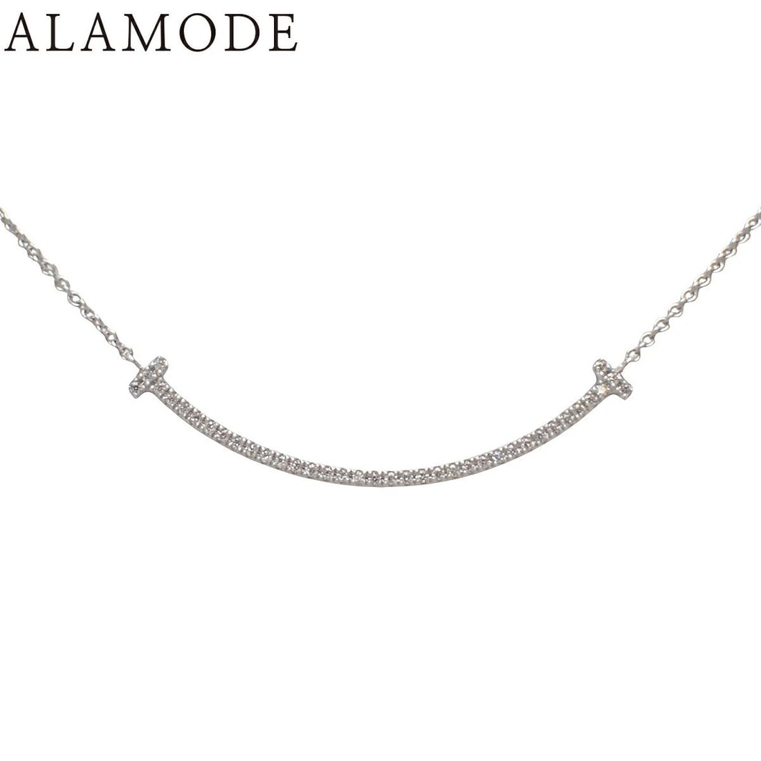 TIFFANY & CO T SMILE NECKLACE 18K WHITE GOLD DIAMOND: Tiffany & Co T Smile Necklace 18K White Gold Diamond Brand: Tiffany & Co. Type: Necklace Material: 18k White Gold, Main Stone/Creation Natural Color: White Gold Size: Pendant Size: Approx. 0.12 / 0.04