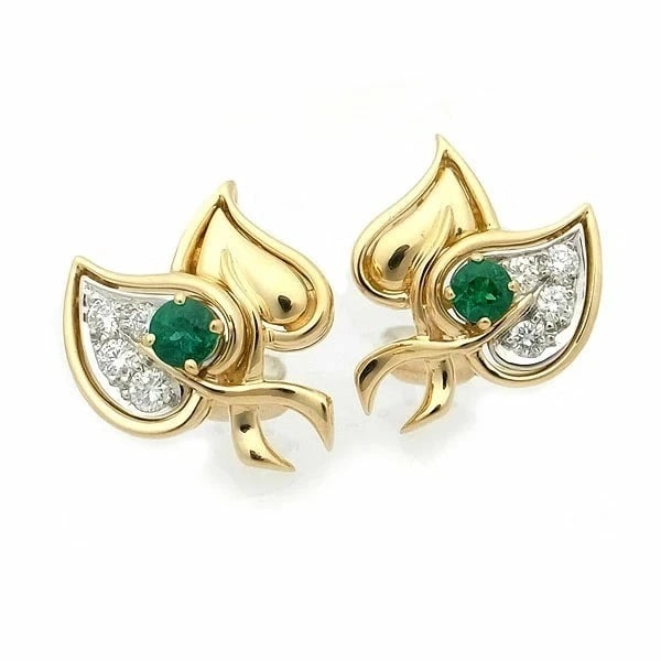 TIFFANY & CO. EMERALD & DIAMOND LEAF EARRINGS K18YG / PT950: Tiffany & Co. Emerald & Diamond Leaf Earrings K18YG / Pt950 Brand: Tiffany & Co. Type: Earrings Material: 18k Yellow Gold Platinum950, Main Stone/Creation Emeralds Diamonds Color: Yellow Gold" Platinu