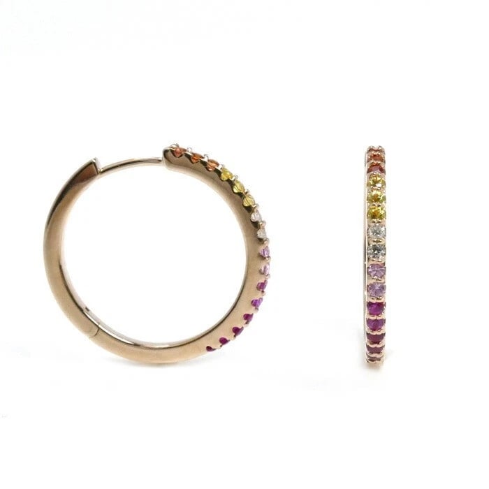 PONTE VECCHIO HOOP EARRINGS DIAMOND 18K PINK GOLD: Ponte Vecchio Hoop Earrings Diamond 18K Pink Gold Brand: Ponte Vecchio Type: Earrings Material: 18k Pink Gold, Main Stone/Creation Diamond Secondary Stones: Ruby, Sapphire Color: Pink Gold Size: Heigh