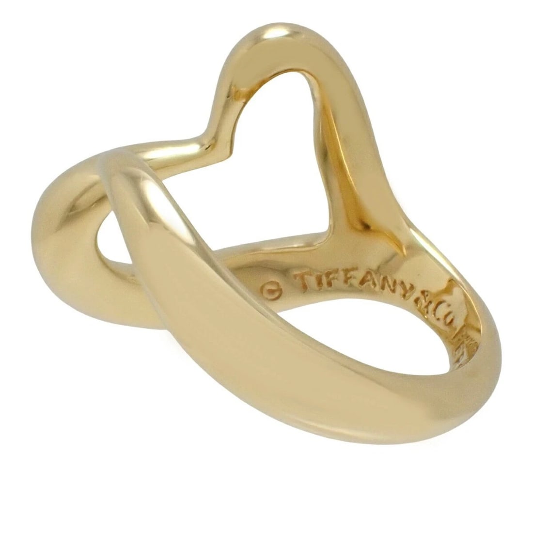 TIFFANY & CO ELSA PERETTI OPEN HEART RING 18K YELLOW GOLD: Tiffany & Co Elsa Peretti Open Heart Ring 18K Yellow Gold Brand: Tiffany & Co. Type: Ring Material: 18k Yellow Gold, Color: Yellow Gold Size: US 5.75 Accessories: None Accessories Notice: