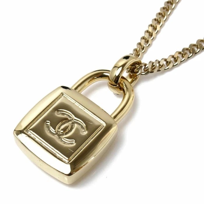 CHANEL CADENA LOCK NECKLACE METAL: CHANEL Cadena Lock Necklace Metal Brand: CHANEL Type: Necklace Material: Metal, Color: Size: Chain Length: Approx. 32.3 in Chain Width: Approx. 0.13 in Pendant Size: Approx. 0.80 in (W) × 1.53 in