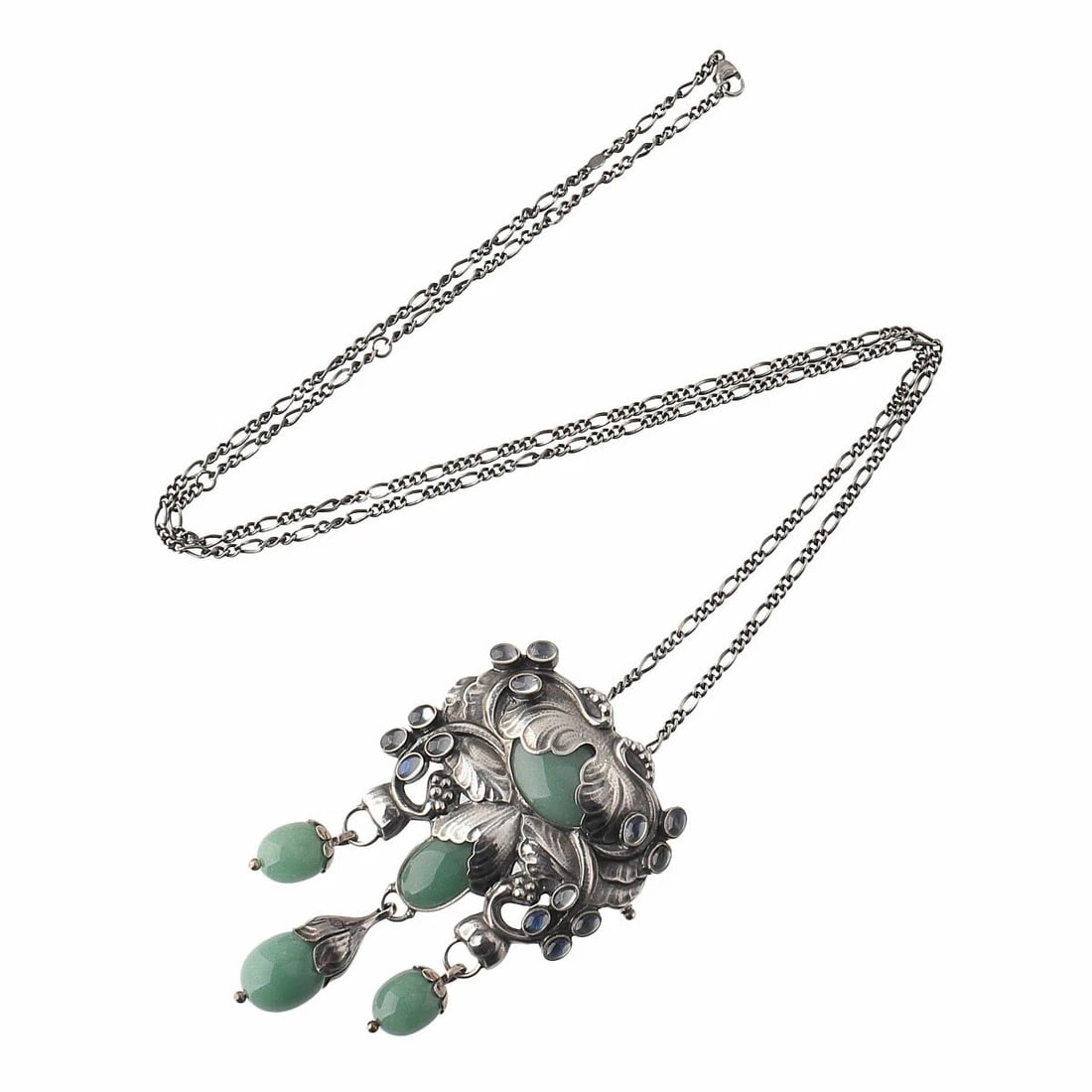 GEORG JENSEN PENDANT BROOCH NECKLACE SILVER: Georg Jensen Pendant Brooch Necklace Silver Brand: Georg Jensen Type: Pendant Material: : Sterling Silver (925), Main Stone/Creation Aventurine , Moonstone Color: Silver Size: Necklace Length: Approx.