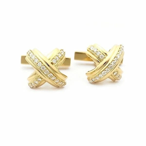 TIFFANY & CO. CUFFLINKS K18 YELLOW GOLD: Tiffany & Co. Cufflinks K18 Yellow Gold Brand: Tiffany & Co. Type: Earrings Material: 18k Yellow Gold, Main Stone/Creation Natural Color: Yellow Gold Size: 0.54" (W) × 0.52" (H) × 0.95" Accessorie