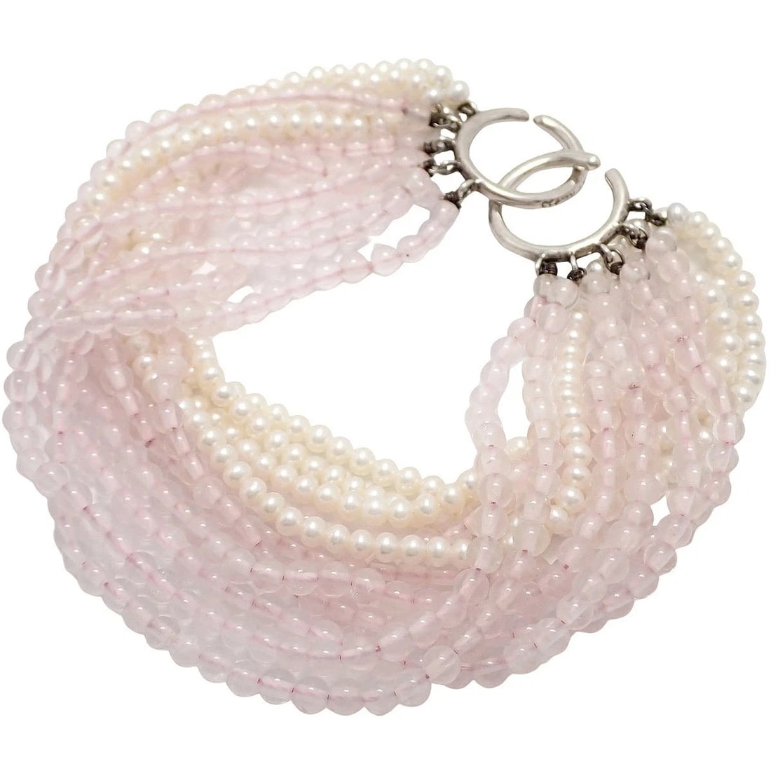 TIFFANY & CO. TORCETTE 11-STRAND BRACELET: Tiffany & Co. Torcette 11-Strand Bracelet Brand: Tiffany & Co. Type: Bracelet Material: Sterling Silver 925, Main Stone/Creation Rose Quartz Secondary Stone: Pearl Color: Pink Size: Length: 9.84 in (2